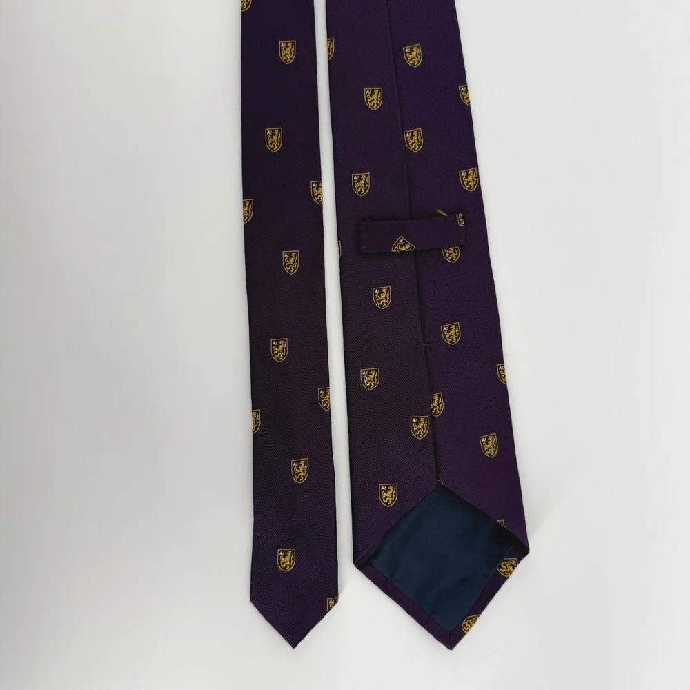 Vintage Polo Ralph Lauren Purple Silk Repp Tie Crested Lion Emblematic Italy